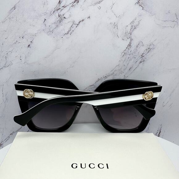 New GUCCI Sunglasses Black Square Gold Metal GG Web Arms Womens Authentic Gucci - Picture 9 of 16
